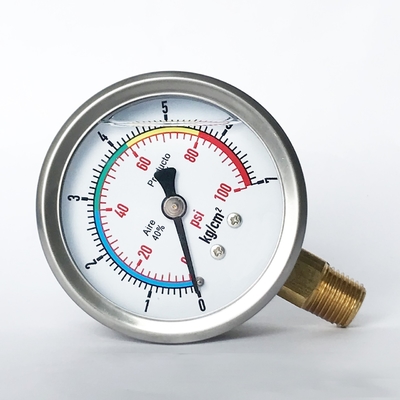 63mm 100 psi 7 kg/cm2 Chemical Manometer Sambungan Kuningan Silicone Oil Liquid Filled Pressure Gauge
