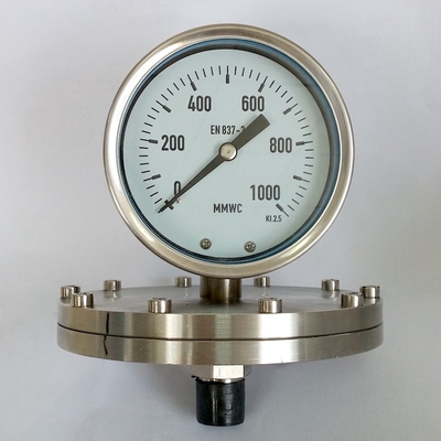 100mm Dial Pressure Gauge 1000 MMWC Mengkristal Pengukur Tekanan Mekanik