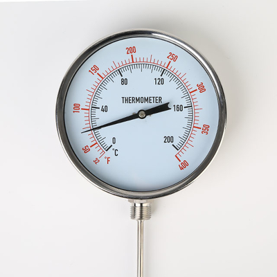 Silver 150mm Bimetal Thermometer Dial 200C Stainless Steel Untuk Tangki Air Panas