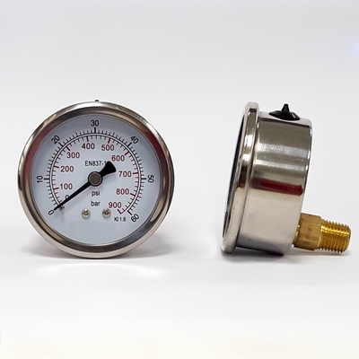 63mm Liquid Filled Pressure Gauge Skala Ganda Kuningan Wetted Parts Manometer 60 Bar 1/4 BSP